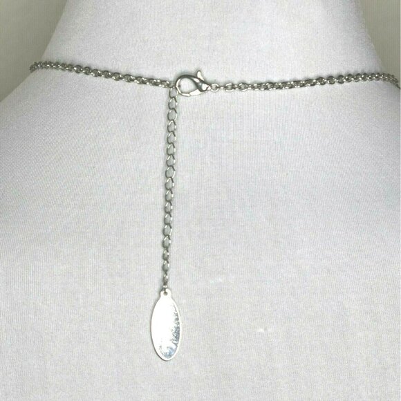 Adia Kibur Statement Necklace Bib Fringe Spikes Chain Rhinestones Silver Black - Picture 8 of 8